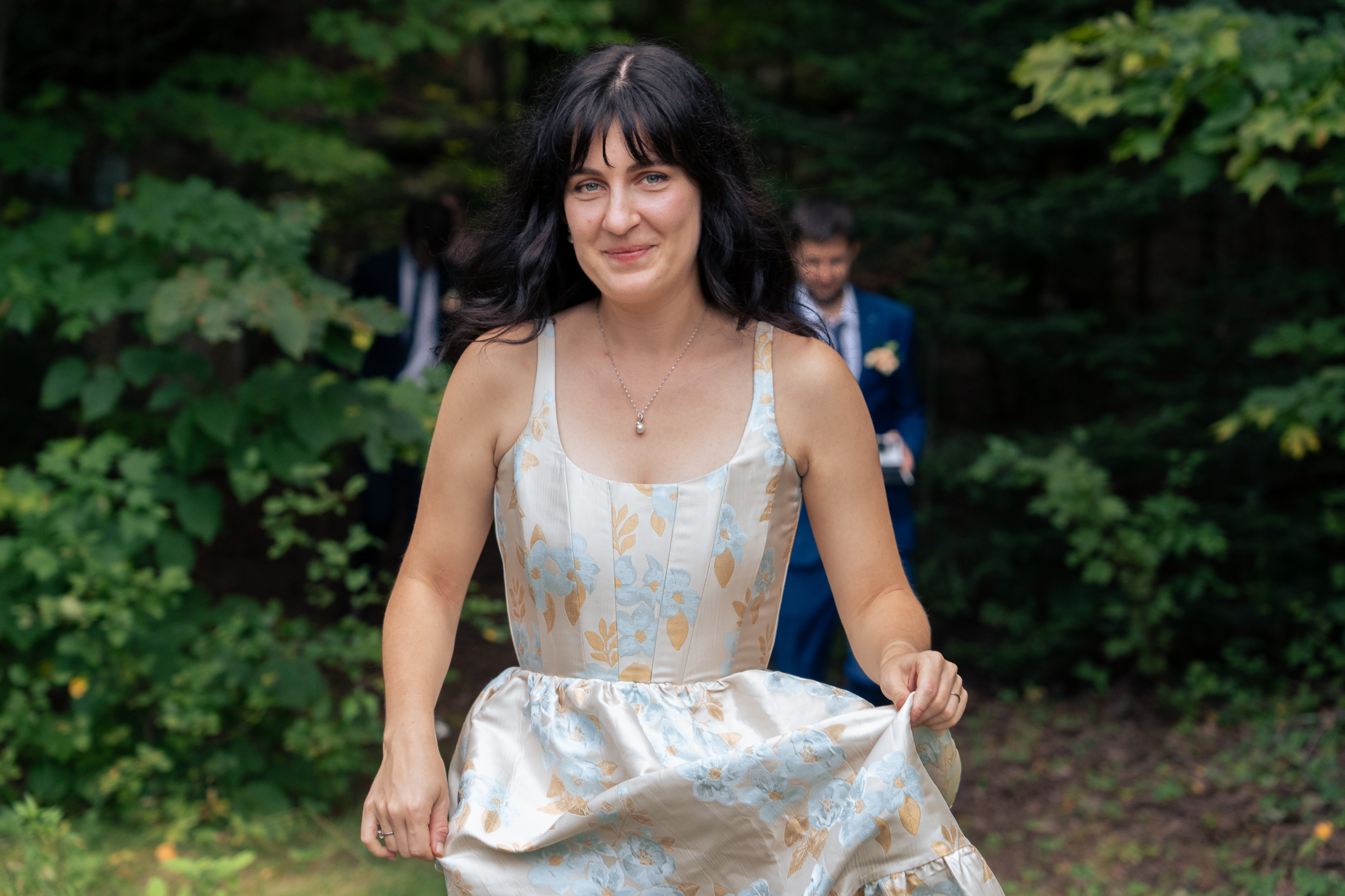 Bride walking and smiling